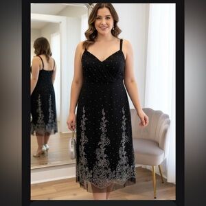 Blu Sage Black Dress with White Floral Embroidery